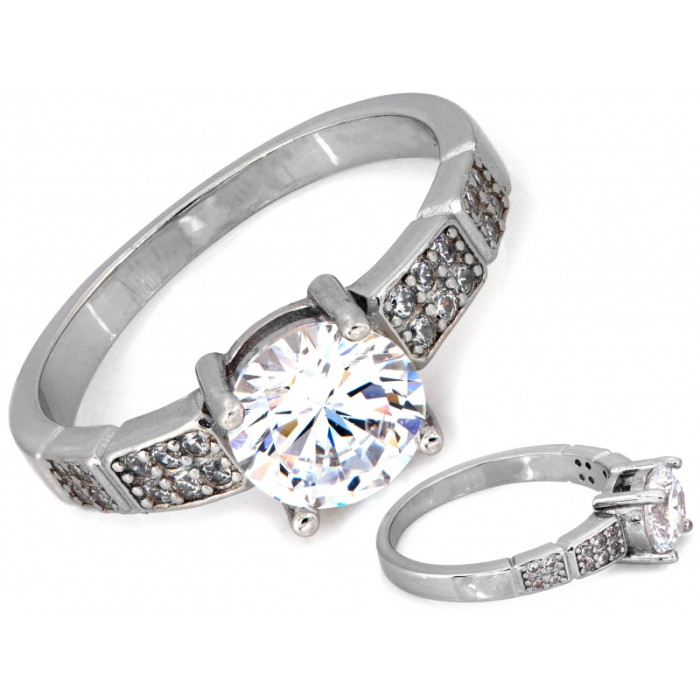 Pierścionek srebrny z oczkiem i cyrkoniami na szynie