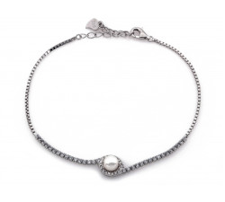 Bransoletka srebrna z cyrkoniami i perłą