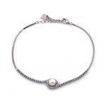 Bransoletka srebrna z cyrkoniami i perłą