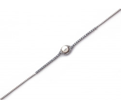 Bransoletka srebrna z cyrkoniami i perłą