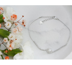 Bransoletka srebrna z cyrkoniami i perłą