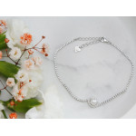 Bransoletka srebrna z cyrkoniami i perłą