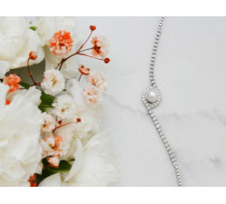 Bransoletka srebrna z cyrkoniami i perłą