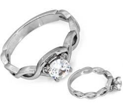 Pierścionek srebrny z cyrkoniami przeplatana szyna