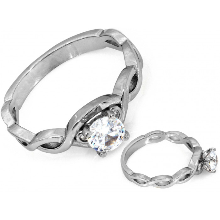 Pierścionek srebrny z cyrkoniami przeplatana szyna