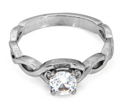 Pierścionek srebrny z cyrkoniami przeplatana szyna