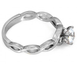 Pierścionek srebrny z cyrkoniami przeplatana szyna