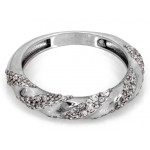 Pierścionek srebrny skręcona obrączka z cyrkoniami