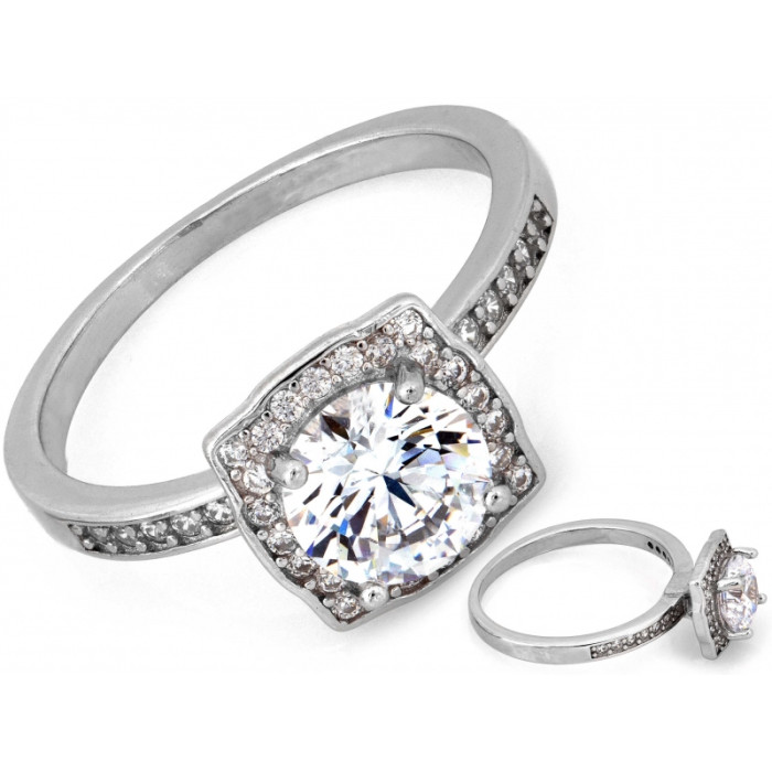 Pierścionek srebrny kwadratowa markiza