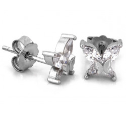 Srebrne kolczyki motylki z cyrkoniami - rodowane pr. 0.925