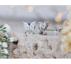 Srebrne kolczyki motylki z cyrkoniami - rodowane pr. 0.925
