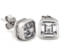 Kolczyki srebrne kwadratowe na sztyfcie z cyrkoniami
