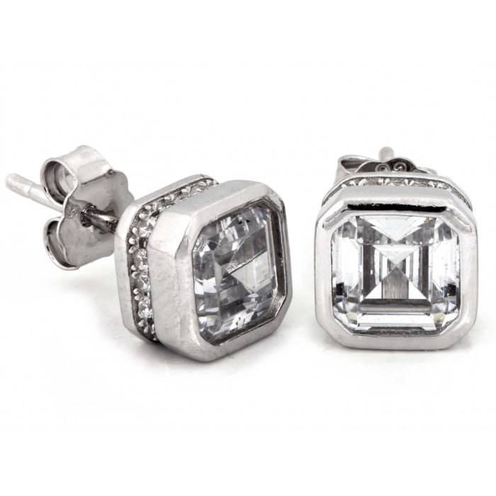 Kolczyki srebrne kwadratowe na sztyfcie z cyrkoniami