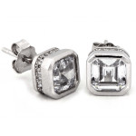 Kolczyki srebrne kwadratowe na sztyfcie z cyrkoniami