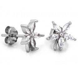 Srebrne kolczyki kwiatki z cyrkoniami na sztyfcie