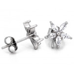 Srebrne kolczyki kwiatki z cyrkoniami na sztyfcie