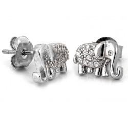 Srebrne kolczyki słonik z cyrkoniami na sztyfcie