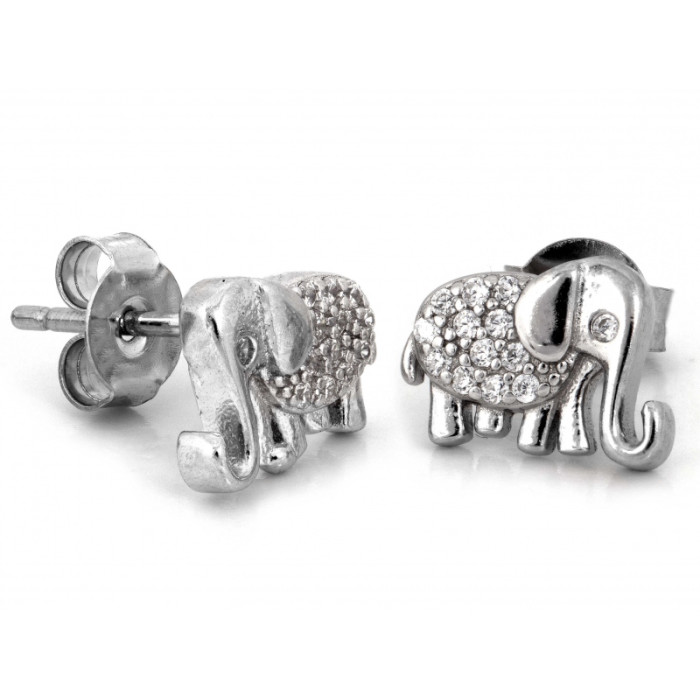 Srebrne kolczyki słonik z cyrkoniami na sztyfcie