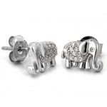 Srebrne kolczyki słonik z cyrkoniami na sztyfcie