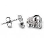 Srebrne kolczyki słonik z cyrkoniami na sztyfcie