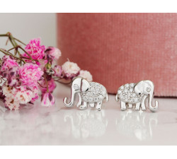 Srebrne kolczyki słonik z cyrkoniami na sztyfcie
