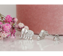 Srebrne kolczyki słonik z cyrkoniami na sztyfcie