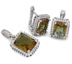 Komplet srebrny prostokątna markiza z zultanitem i cyrkoniami