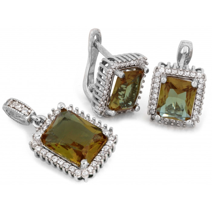 Komplet srebrny prostokątna markiza z zultanitem i cyrkoniami