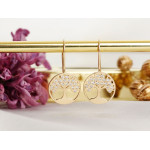 Kolczyki złote na biglu z drzewkiem szczęścia z cyrkoniami