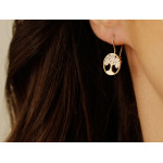 Kolczyki złote na biglu z drzewkiem szczęścia z cyrkoniami