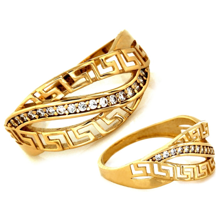 Złoty pierścionek Crossover z cyrkoniami