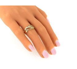 Złoty pierścionek Crossover z cyrkoniami