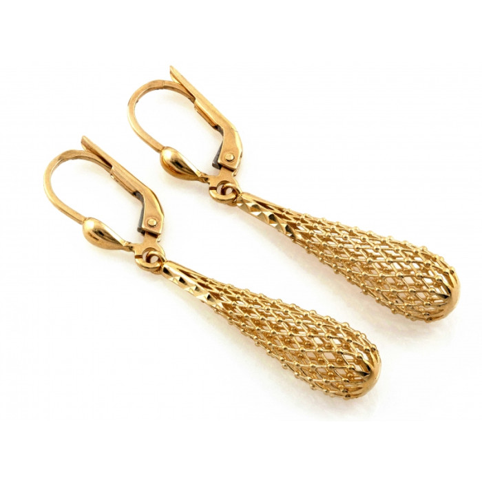 Złote kolczyki długie ażurowe maczugi