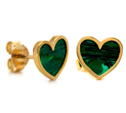 Złote kolczyki z malachitem na Walentynki