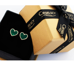 Złote kolczyki z malachitem na Walentynki