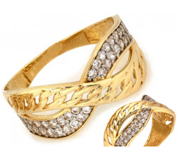 Złoty pierścionek dwukolorowy z cyrkoniami