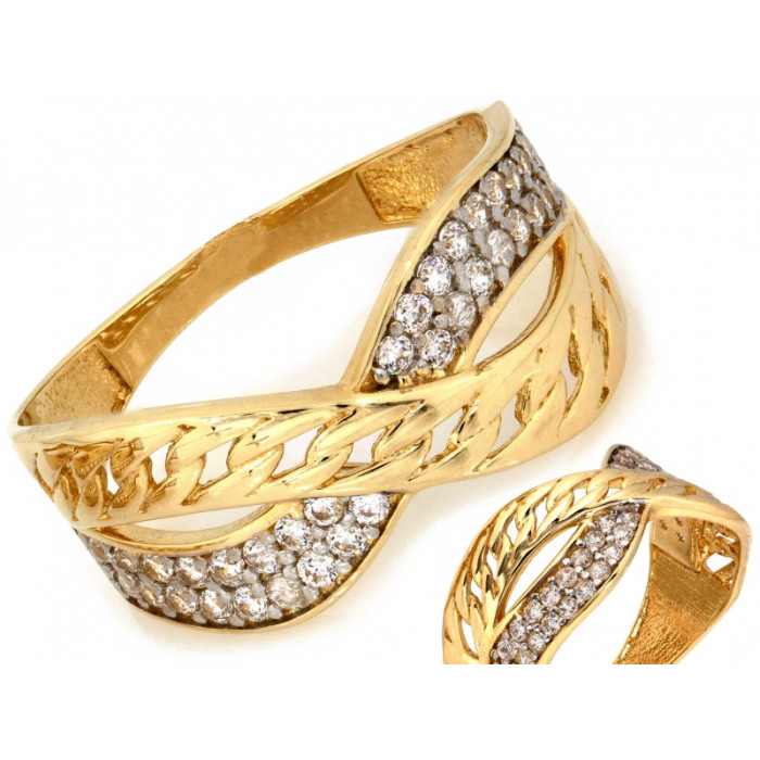 Złoty pierścionek dwukolorowy z cyrkoniami