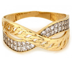 Złoty pierścionek dwukolorowy z cyrkoniami