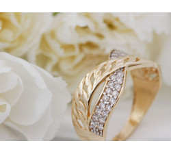 Złoty pierścionek dwukolorowy z cyrkoniami
