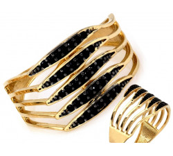 Szeroki złoty pierścionek z czarnymi cyrkoniami