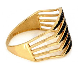 Szeroki złoty pierścionek z czarnymi cyrkoniami