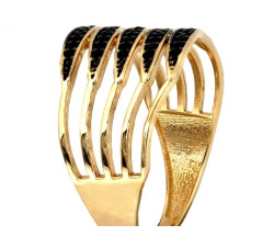 Szeroki złoty pierścionek z czarnymi cyrkoniami