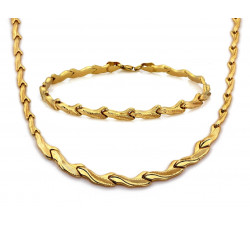 Złoty komplet biżuterii, naszyjnik i bransoletka, na prezent