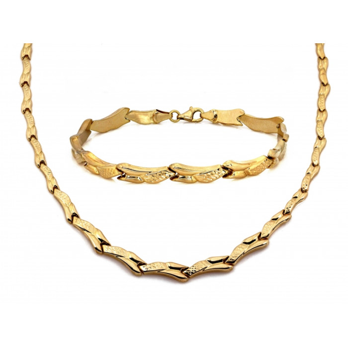 Złoty komplet naszyjnik + bransoletka, 585/14k