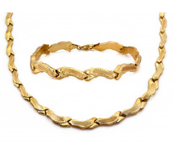 Komplet złoty naszyjnik i bransoletka diamentowane satynowane