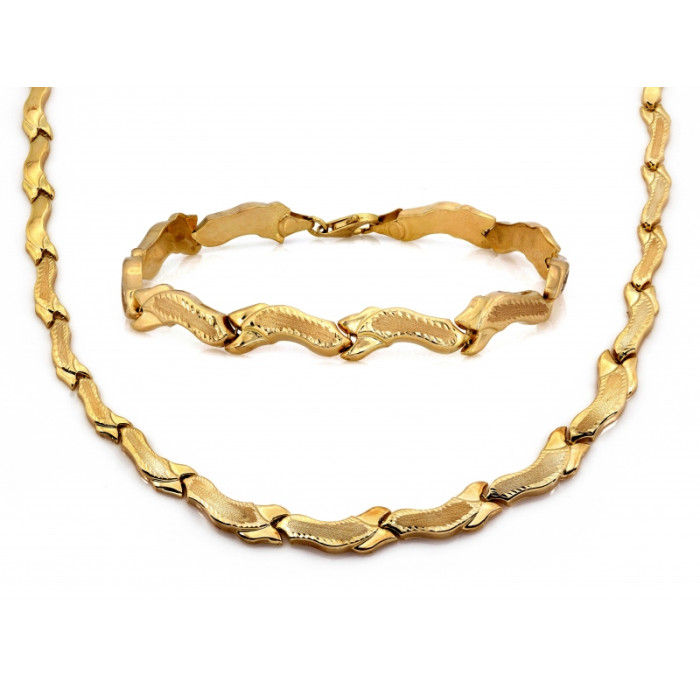 Komplet złoty naszyjnik i bransoletka diamentowane satynowane