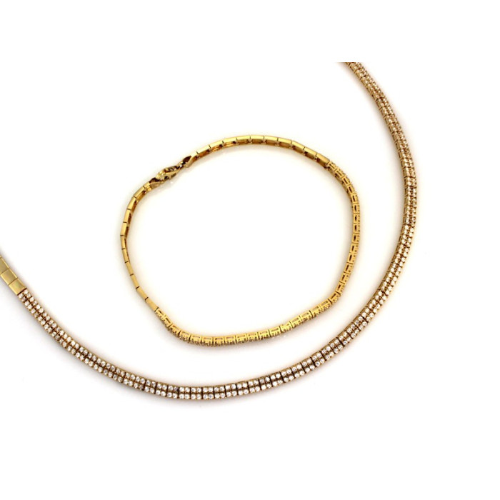 Złoty komplet biżuterii z cyrkoniami - Naszyjnik i Bransoletka