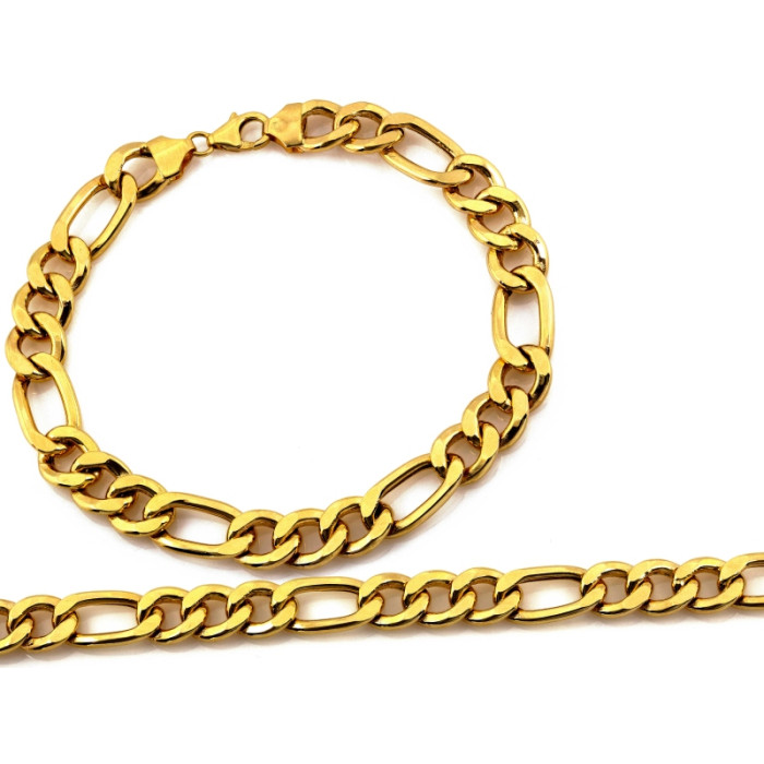 Złota bransoletka łańcuszkowa figaro 585, 9.1mm szerokości