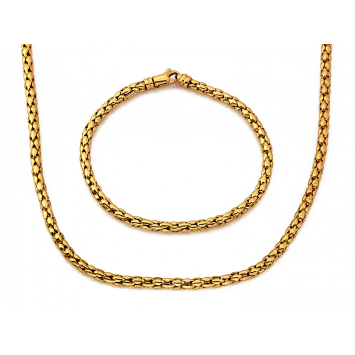 Złoty komplet naszyjnik i bransoletka popcorn