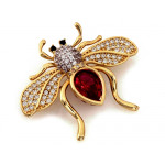 Złota broszka pszczoła z czerwonym kamieniem
